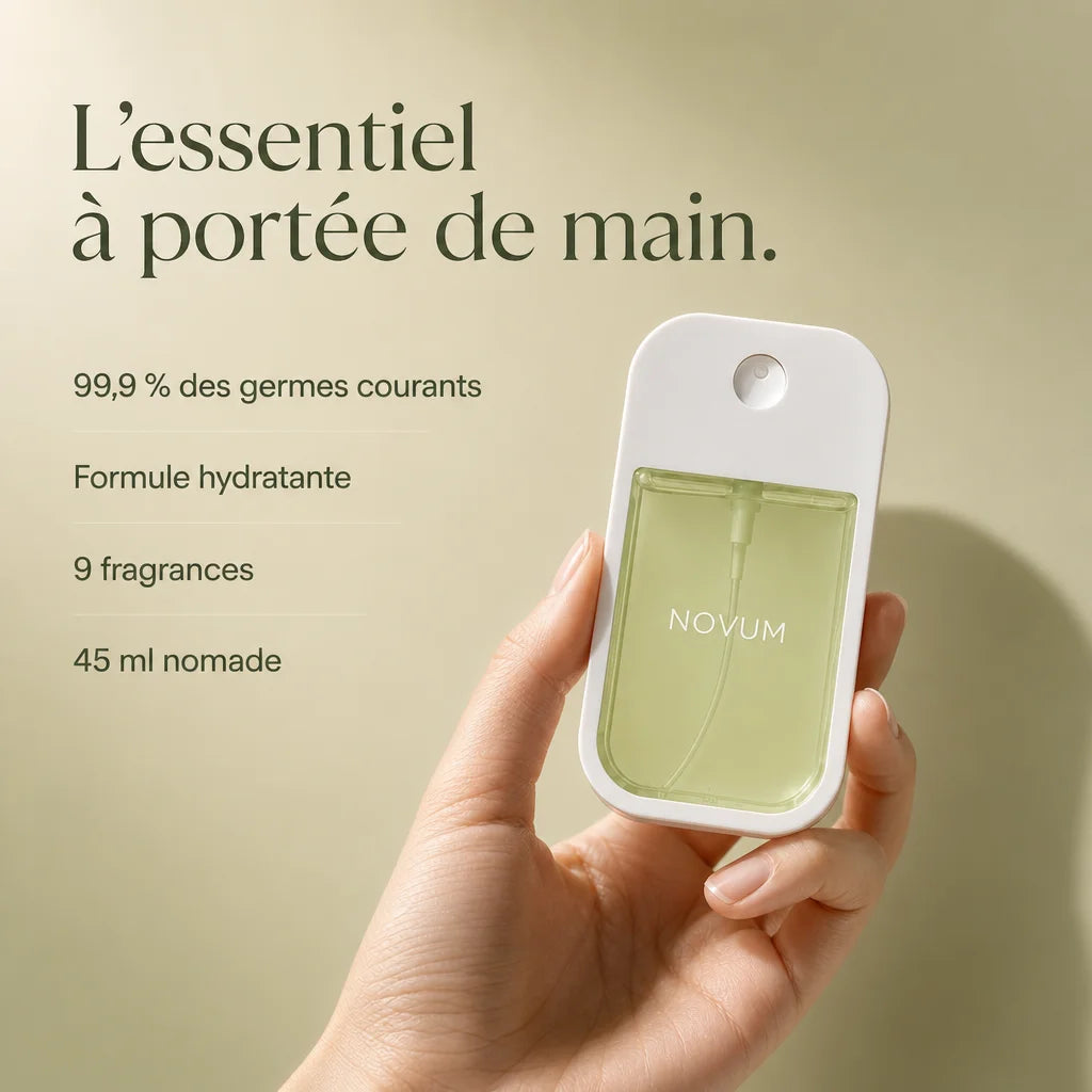 Square product-led USP advertisement. Place the exact sourced NOVUM bottle large against a confident